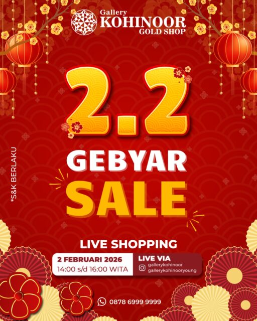 Jangan sampai ketinggalan Live Shopping 2.2❤️‍🔥

Pastinya bakalan banyak benefit buat para SobatGK yang berbelanja pada saat Live berlangsung, seperti: 
- Free Ongkir seluruh denpasar
- Free Box Gallery Kohinoor 
- Free Merchandise cantik
- Special Price Ambyarrr 

.
Dapatkan koleksi perhiasan emas model terbaru hanya di @gallerykohinoor
ALWAYS YOUNG & STAY GOLD🌟💫
.
.
More Info : ⤵️⤵️⤵️
Whatsapp :  087869999909 
Our outlets :
Gallery Kohinoor : Jl. Sulawesi No. 106-108, Denpasar, Bali. (0361)237925
.
New Gallery Kohinoor : Jl. Sulawesi No. 80, Denpasar, Bali. (0361)8486111
.
Gallery Kohinoor Teuku Umar : Jl. Teuku umar No. 14, Denpasar, Bali. (0361)8488999
.
.
#gallerykohinoor #tokoemas #tokoemasdps #goldshop  #perhiasanemas #tokoperhiasanemasbali #perhiasanemasdps 
#weddingring #jewelry #fashion #gold
#newdesign #limited #likeforlike #bangles #necklace #ring #bracelet #pendant #earrings #diamond #instafashion #bestseller #style #luxury #yellowgold #whitegold #rosegold #jualantambali 
TRUSTED GOLD SHOP GALLERY KOHINOOR ⭐ GET THE BEST DESIGNS AND MODELS WITH THE BEST PRICE AND LOTS OF CHOICES HERE 💗