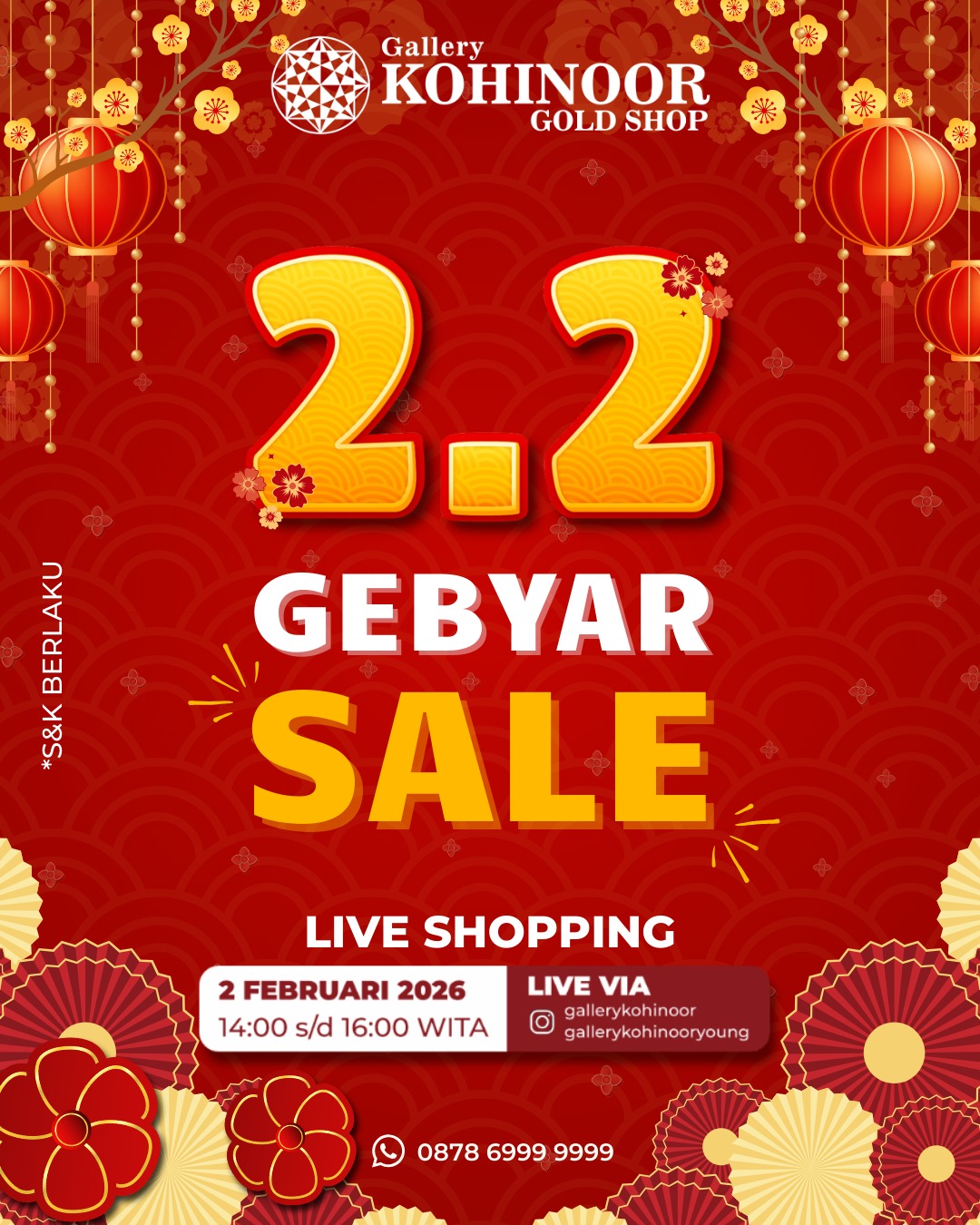Jangan sampai ketinggalan Live Shopping 2.2❤️‍🔥

Pastinya bakalan banyak benefit buat para SobatGK yang berbelanja pada saat Live berlangsung, seperti: 
- Free Ongkir seluruh denpasar
- Free Box Gallery Kohinoor 
- Free Merchandise cantik
- Special Price Ambyarrr 

.
Dapatkan koleksi perhiasan emas model terbaru hanya di @gallerykohinoor
ALWAYS YOUNG & STAY GOLD🌟💫
.
.
More Info : ⤵️⤵️⤵️
Whatsapp :  087869999909 
Our outlets :
Gallery Kohinoor : Jl. Sulawesi No. 106-108, Denpasar, Bali. (0361)237925
.
New Gallery Kohinoor : Jl. Sulawesi No. 80, Denpasar, Bali. (0361)8486111
.
Gallery Kohinoor Teuku Umar : Jl. Teuku umar No. 14, Denpasar, Bali. (0361)8488999
.
.
#gallerykohinoor #tokoemas #tokoemasdps #goldshop  #perhiasanemas #tokoperhiasanemasbali #perhiasanemasdps 
#weddingring #jewelry #fashion #gold
#newdesign #limited #likeforlike #bangles #necklace #ring #bracelet #pendant #earrings #diamond #instafashion #bestseller #style #luxury #yellowgold #whitegold #rosegold #jualantambali 
TRUSTED GOLD SHOP GALLERY KOHINOOR ⭐ GET THE BEST DESIGNS AND MODELS WITH THE BEST PRICE AND LOTS OF CHOICES HERE 💗
