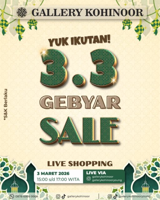 Jangan sampai ketinggalan Live Shopping 3.3❤️‍🔥

Pastinya bakalan banyak benefit buat para SobatGK yang berbelanja pada saat Live berlangsung, seperti: 
- Free Ongkir seluruh denpasar
- Free Box Gallery Kohinoor 
- Free Merchandise cantik
- Special Price Ambyarrr 

.
Dapatkan koleksi perhiasan emas model terbaru hanya di @gallerykohinoor
ALWAYS YOUNG & STAY GOLD🌟💫
.
.
More Info : ⤵️⤵️⤵️
Whatsapp :  087869999909 
Our outlets :
Gallery Kohinoor : Jl. Sulawesi No. 106-108, Denpasar, Bali. (0361)237925
.
New Gallery Kohinoor : Jl. Sulawesi No. 80, Denpasar, Bali. (0361)8486111
.
Gallery Kohinoor Teuku Umar : Jl. Teuku umar No. 14, Denpasar, Bali. (0361)8488999
.
.
#gallerykohinoor #tokoemas #tokoemasdps #goldshop  #liveshopping 

TRUSTED GOLD SHOP GALLERY KOHINOOR ⭐ GET THE BEST DESIGNS AND MODELS WITH THE BEST PRICE AND LOTS OF CHOICES HERE 💗