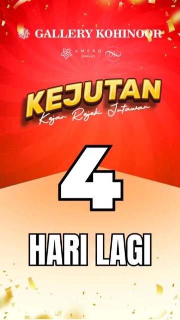 4 hari lagi!

Jangan sampai ketinggalan untuk ikut pengundian hadiah KEJUTAN!
10 Maret 2026 di Live Instagram @gallerykohinoor 
Pukul 16:00 s/d selesai (WITA)

More info :: 087869999909
@gallerykohinooryoung @amerojewellery @degoldjakarta 

#gallerykohinoor #tokoemasbali #amerojewellery #degoldjewellery #kejutan