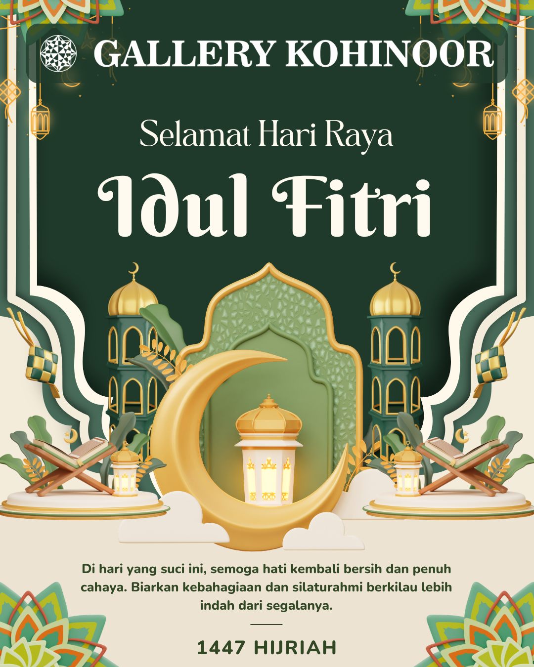 Seperti emas yang tetap berkilau, semoga kebahagiaan dan keberkahan Idul Fitri selalu bersinar dalam hidup kita.
Selamat Hari Raya Idul Fitri. Mohon maaf lahir dan batin. 🌙✨
.
Dapatkan koleksi perhiasan emas model terbaru hanya di @gallerykohinoor
ALWAYS YOUNG & STAY GOLD🌟💫
.
.
More Info : ⤵️⤵️⤵️
Whatsapp :  087869999909 
Our outlets :
Gallery Kohinoor : Jl. Sulawesi No. 106-108, Denpasar, Bali. (0361)237925
.
New Gallery Kohinoor : Jl. Sulawesi No. 80, Denpasar, Bali. (0361)8486111
.
Gallery Kohinoor Teuku Umar : Jl. Teuku umar No. 14, Denpasar, Bali. (0361)8488999
.
.
#gallerykohinoor #goldshopbali #tokoemasbali #antam #goldjewellry 
TRUSTED GOLD SHOP GALLERY KOHINOOR ⭐ GET THE BEST DESIGNS AND MODELS WITH THE BEST PRICE AND LOTS OF CHOICES HERE 💗