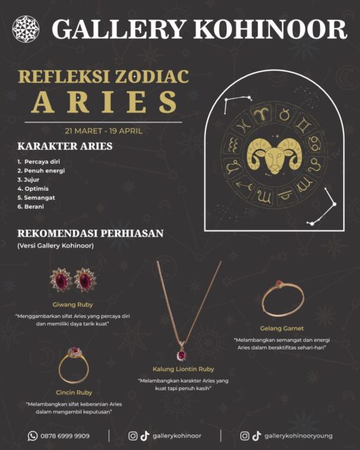 Aries ♈
Berikut rekomendasi perhiasan Gallery Kohinoor yang cocok sesuai karakter zodiak mu✨

.
Dapatkan koleksi perhiasan emas model terbaru hanya di @gallerykohinoor
ALWAYS YOUNG & STAY GOLD🌟💫
.
.
More Info : ⤵️⤵️⤵️
Whatsapp :  087869999909 
Our outlets :
Gallery Kohinoor : Jl. Sulawesi No. 106-108, Denpasar, Bali. (0361)237925
.
New Gallery Kohinoor : Jl. Sulawesi No. 80, Denpasar, Bali. (0361)8486111
.
Gallery Kohinoor Teuku Umar : Jl. Teuku umar No. 14, Denpasar, Bali. (0361)8488999
.
.
#gallerykohinoor #tokoemas #tokoemasdps #goldshop  #perhiasanemas #tokoperhiasanemasbali #perhiasanemasdps 
#weddingring #jewelry #fashion #gold
#newdesign #limited #likeforlike #bangles #necklace #ring #bracelet #pendant #earrings #diamond #instafashion #bestseller #style #luxury #yellowgold #whitegold #rosegold #jualantambali 
TRUSTED GOLD SHOP GALLERY KOHINOOR ⭐ GET THE BEST DESIGNS AND MODELS WITH THE BEST PRICE AND LOTS OF CHOICES HERE 💗