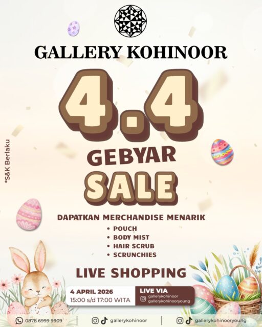 Jangan sampai ketinggalan Live Shopping 4.4❤️‍🔥

Pastinya bakalan banyak benefit buat para SobatGK yang berbelanja pada saat Live berlangsung, seperti: 
- Free Ongkir seluruh denpasar
- Free Box Gallery Kohinoor 
- Free Merchandise cantik
- Special Price Ambyarrr 

.
Dapatkan koleksi perhiasan emas model terbaru hanya di @gallerykohinoor dan @gallerykohinooryoung
ALWAYS YOUNG & STAY GOLD🌟💫
.
.
More Info : ⤵️⤵️⤵️
Whatsapp :  087869999909 
Our outlets :
Gallery Kohinoor : Jl. Sulawesi No. 106-108, Denpasar, Bali. (0361)237925
.
New Gallery Kohinoor : Jl. Sulawesi No. 80, Denpasar, Bali. (0361)8486111
.
Gallery Kohinoor Teuku Umar : Jl. Teuku umar No. 14, Denpasar, Bali. (0361)8488999
.
.
#gallerykohinoor #tokoemas #tokoemasdps #goldshop  #liveshopping 

TRUSTED GOLD SHOP GALLERY KOHINOOR ⭐ GET THE BEST DESIGNS AND MODELS WITH THE BEST PRICE AND LOTS OF CHOICES HERE 💗