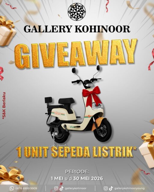 ✨ GIVEAWAY SEPEDA LISTRIK ✨
“CERITA EMASMU” 🚲💛

Pernah punya momen spesial bareng Gallery Kohinoor?
Sekarang saatnya kamu ceritakan… dan jadikan itu hadiah!

Karena di sini,
emas bukan cuma perhiasan… tapi bagian dari cerita hidupmu.

🎬 CARA IKUT:
Buat video Reels (max. 60 detik)
Ceritakan pengalaman kamu berbelanja di Gallery Kohinoor
(boleh cerita momen, pelayanan, kenangan, atau alasan kenapa kamu pilih GK)
Upload di Instagram kamu tanggal 8 Mei 2026 (batas upload terakhir 15 Mei 2026)

📌 SYARAT WAJIB:
- Upload video di akunmu sendiri
- Follow akun:
@gallerykohinoor
@gallerykohinooryoung
@gkfest_
- Tag ketiga akun tersebut di caption
- Gunakan hashtag:
#ceritaemasmu
#gallerykohinoor
- Akun tidak boleh private
- Wajib isi form pendaftaran di link (https://forms.gle/Km21DskhzbhfN85v9)
⚠️ Tanpa isi form = tidak masuk penilaian

📅 PERIODE:
1–7 Mei → Teaser & persiapan
8 Mei → Upload serentak (batas upload terakhir 15 Mei 2026)
8–30 Mei → Periode penilaian
3 Juni → Pengumuman pemenang

📊 PENILAIAN:
🔹 70% Engagement
(Views, Likes, Comments)
🔹 30% Penilaian Tim
(Kreativitas, Storytelling, Kesesuaian tema)

🏆 HADIAH:
🎉 1 Unit Sepeda Listrik untuk 1 pemenang utama!

⚠️ ATURAN TAMBAHAN:
- Dilarang menggunakan bot / fake engagement
- Konten harus original & tidak melanggar norma
- Panitia berhak mendiskualifikasi peserta yang melanggar
- Keputusan juri bersifat mutlak

📢 CATATAN:

Dengan mengikuti program ini, kamu setuju bahwa kontenmu dapat digunakan kembali oleh Gallery Kohinoor untuk kebutuhan promosi.

🔥 Ini bukan soal seberapa mahal emasnya…
tapi cerita di baliknya.

Yuk, ceritakan pengalamanmu dan jadikan itu kemenangan ✨

#giveaway #goldshop #tokoemasbali