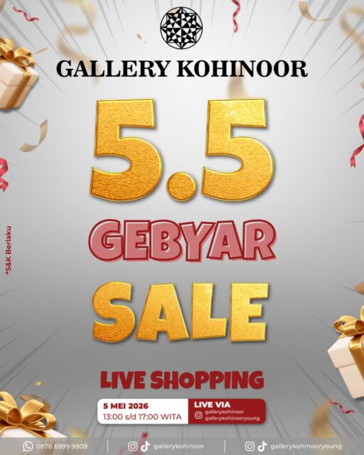 Jangan sampai ketinggalan Live Shopping 5.5❤️‍🔥

Pastinya bakalan banyak benefit buat para SobatGK yang berbelanja pada saat Live berlangsung, seperti: 
- Free Ongkir seluruh denpasar
- Free Box Gallery Kohinoor 
- Free Merchandise cantik
- Special Price Ambyarrr 

.
Dapatkan koleksi perhiasan emas model terbaru hanya di @gallerykohinoor dan @gallerykohinooryoung
ALWAYS YOUNG & STAY GOLD🌟💫
.
.
More Info : ⤵️⤵️⤵️
Whatsapp :  087869999909 
Our outlets :
Gallery Kohinoor : Jl. Sulawesi No. 106-108, Denpasar, Bali. (0361)237925
.
New Gallery Kohinoor : Jl. Sulawesi No. 80, Denpasar, Bali. (0361)8486111
.
Gallery Kohinoor Teuku Umar : Jl. Teuku umar No. 14, Denpasar, Bali. (0361)8488999
.
.
#gallerykohinoor #tokoemas #tokoemasdps #goldshop  #liveshopping 

TRUSTED GOLD SHOP GALLERY KOHINOOR ⭐ GET THE BEST DESIGNS AND MODELS WITH THE BEST PRICE AND LOTS OF CHOICES HERE 💗