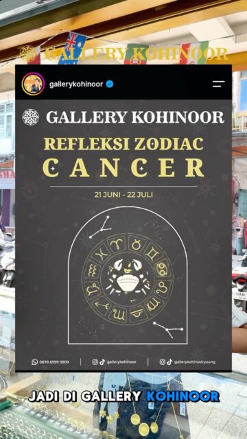 Cancer ♋
Berikut rekomendasi perhiasan Gallery Kohinoor yang cocok sesuai karakter zodiak mu✨

.
Dapatkan koleksi perhiasan emas model terbaru hanya di @gallerykohinoor
ALWAYS YOUNG & STAY GOLD🌟💫
.
.
More Info : ⤵️⤵️⤵️
Whatsapp : 087869999909
Our outlets :
Gallery Kohinoor : Jl. Sulawesi No. 106-108, Denpasar, Bali. (0361)237925
.
New Gallery Kohinoor : Jl. Sulawesi No. 80, Denpasar, Bali. (0361)8486111
.
Gallery Kohinoor Teuku Umar : Jl. Teuku umar No. 14, Denpasar, Bali. (0361)8488999
.
.
#gallerykohinoor #tokoemas #goldshop #perhiasanemas #zodiac

TRUSTED GOLD SHOP GALLERY KOHINOOR ⭐ GET THE BEST DESIGNS AND MODELS WITH THE BEST PRICE AND LOTS OF CHOICES HERE 💗