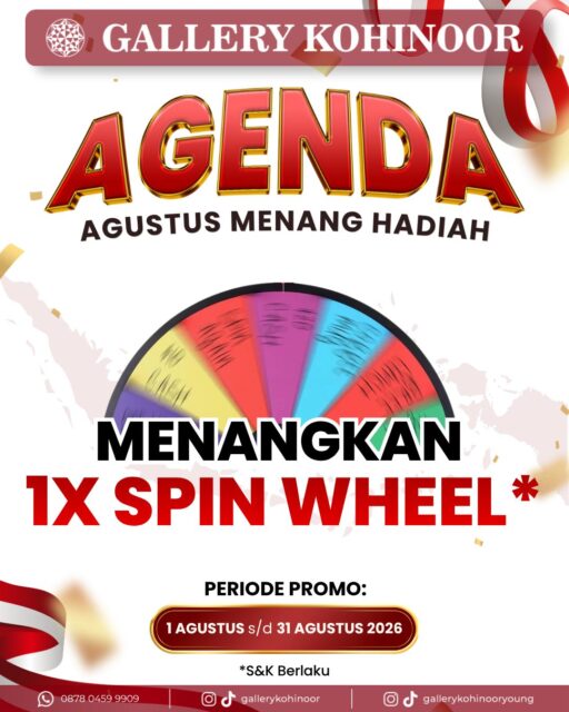 🎉 Belanja emas, hadiahnya langsung dibawa pulang? Bisa!

Bulan Agustus ini, setiap pembelian minimal Rp10.000.000 berkesempatan mendapatkan Spin Wheel dengan berbagai hadiah menarik! 🎁✨

Yang bisa kamu bawa pulang:
🎟️ Voucher Belanja hingga Rp150.000
☕ Mug Eksklusif
🥤 Tumbler
🌀 Portable Fan

Belum selesai...

Setiap Spin juga Sobat GK berkesempatan mendapatkan 1 tiket Grand Prize untuk memenangkan:

📱 1 Smartphone
⌚ 2 Smartwatch

📅 Periode Program
1 – 31 Agustus 2026

📍 Berlaku di seluruh outlet Gallery Kohinoor.

Yuk, wujudkan koleksi emas impianmu dan bawa pulang hadiah menarik di bulan kemerdekaan ini! 🇮🇩✨

Promo berlaku sesuai syarat & ketentuan.

#gallerykohinoor #goldshopbali #tokoemasbali #antam #goldjewelry