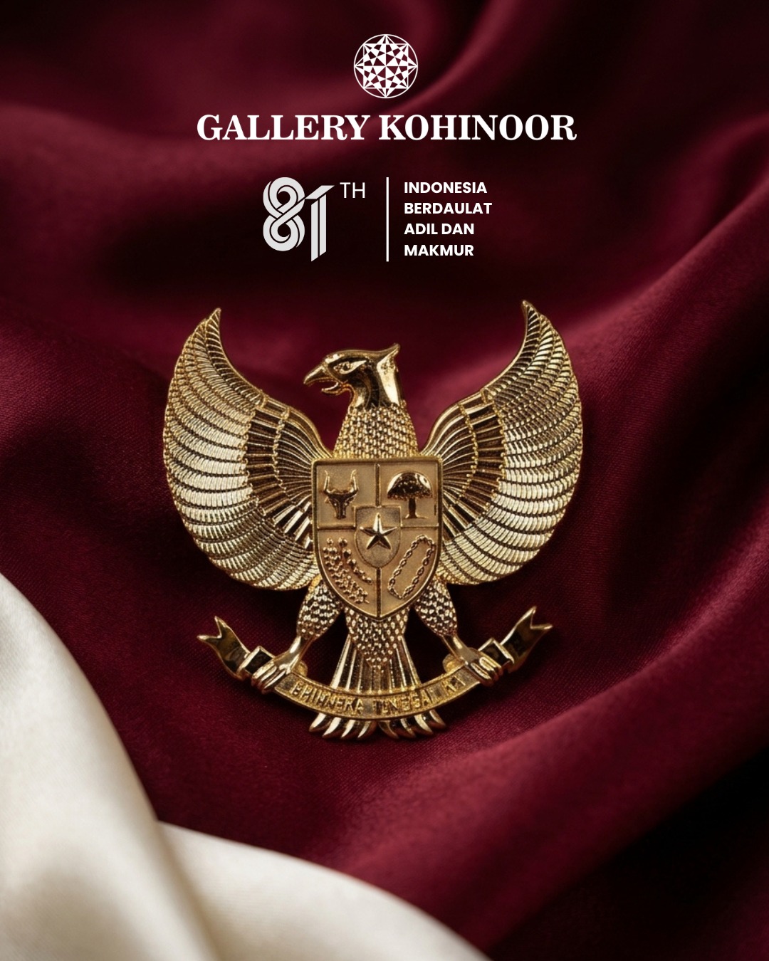 ✨ Dirgahayu Republik Indonesia ke-81!
Semangat kemerdekaan bukan hanya tentang mengenang perjuangan, tapi juga tentang terus melangkah, berkarya, dan menjadi bagian dari Indonesia yang lebih maju. ❤️🤍
Dari Gallery Kohinoor, kami mengucapkan:
Selamat Hari Kemerdekaan Republik Indonesia ke-81!
Semoga semangat persatuan dan cahaya harapan selalu menerangi langkah Indonesia menuju bangsa yang makin maju, kuat, dan sejahtera.
Indonesia Berdaulat. Indonesia Hebat. ❤️🤍
#GalleryKohinoor #DirgahayuIndonesia #HUTRI81 #KemerdekaanIndonesia #IndonesiaMaju #17Agustus #SemangatKemerdekaan